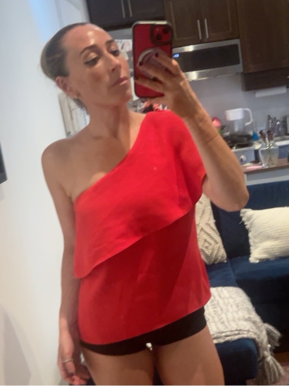 ❤️ Sachin & Babi NOIR Red One Shoulder Draped Ruffle Top Size M